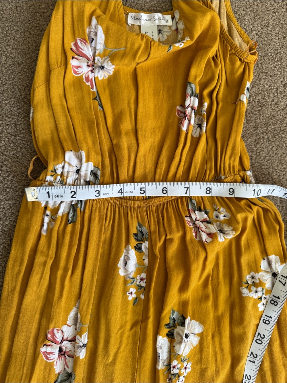 SWS Floral Mustard Wide Split Leg Jumpsuit with Removable Belt - size small - Picture 3 of 5